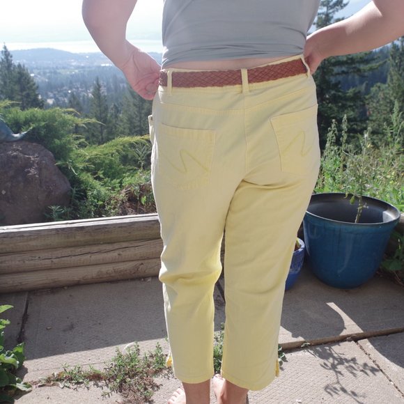 Yellow Capri Summer Pants Taiifun Collection Stretch - Picture 8 of 8